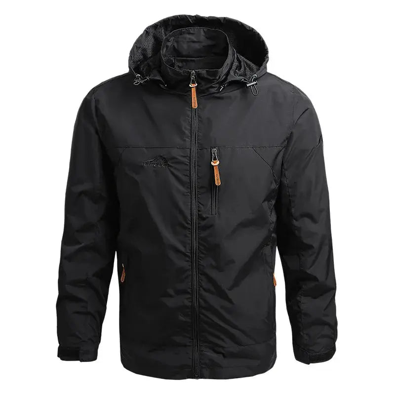Model navigating urban terrain in the tactical windbreaker, blending functionality with modern utility.