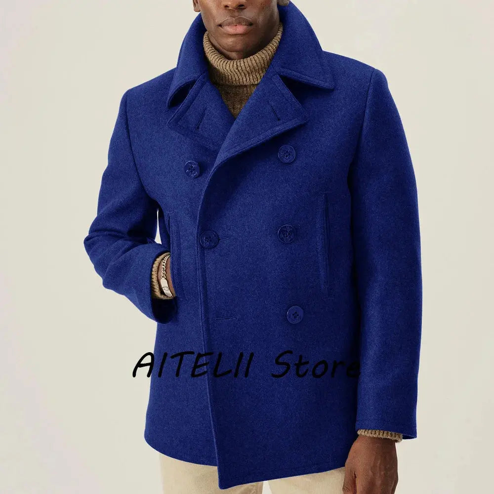 Flat lay of the double-breasted winter coat with accessories for a stylish look.
