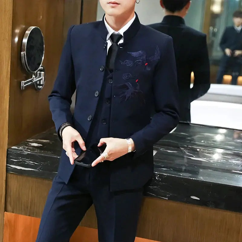 Luxury modern wedding suit in classic color, ideal for upscale event attire.
