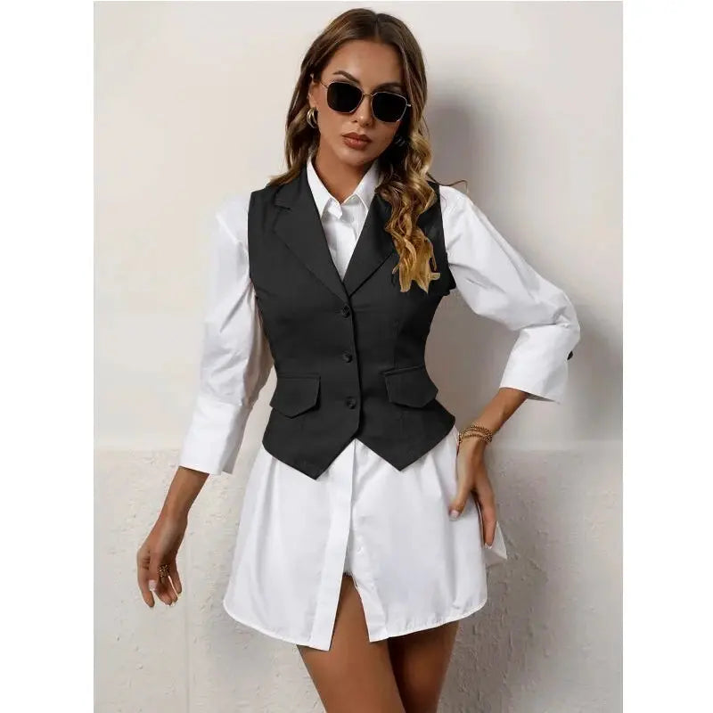 Chic tailored vest in light gray, perfect for summer business attire.