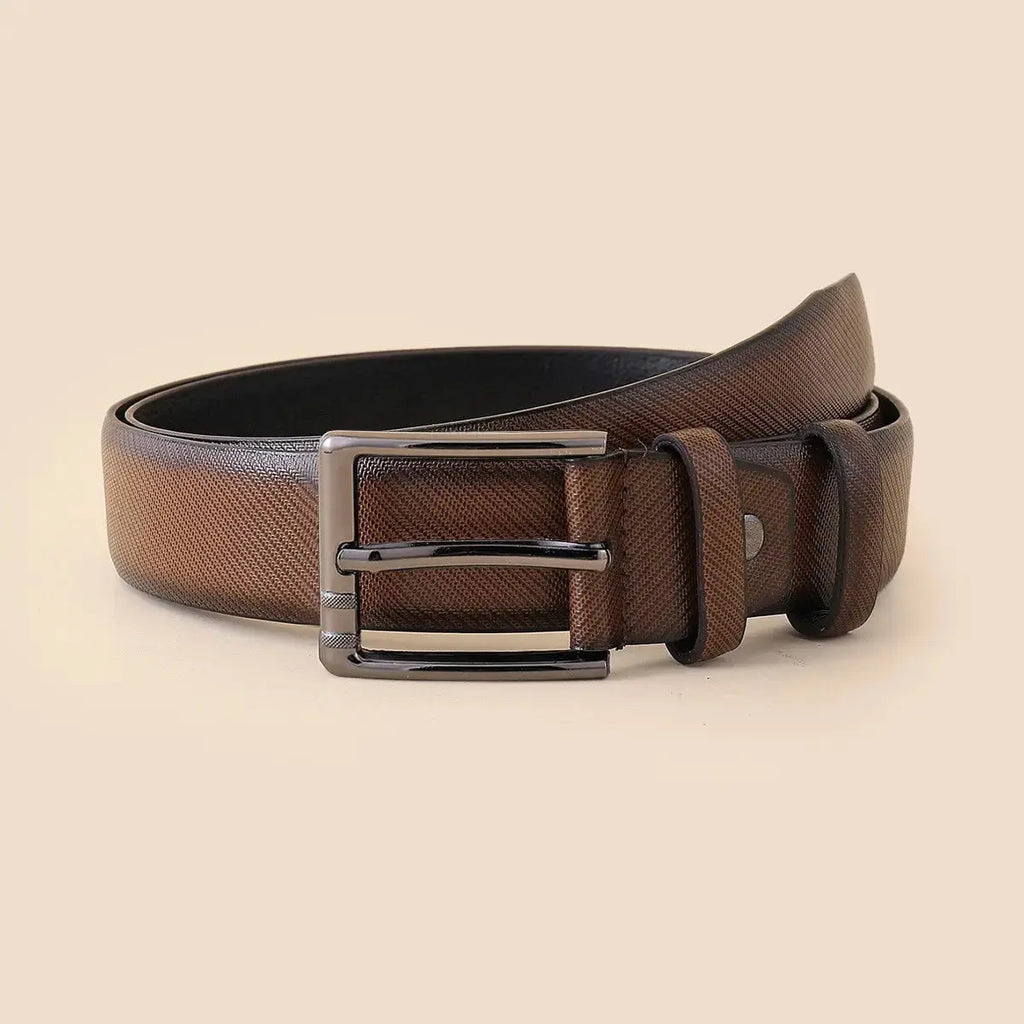 Versatile black belt styled for both business and casual outfits.