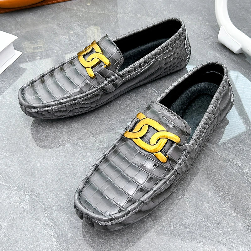 Men's spring footwear featuring sleek black loafers with easy-on design