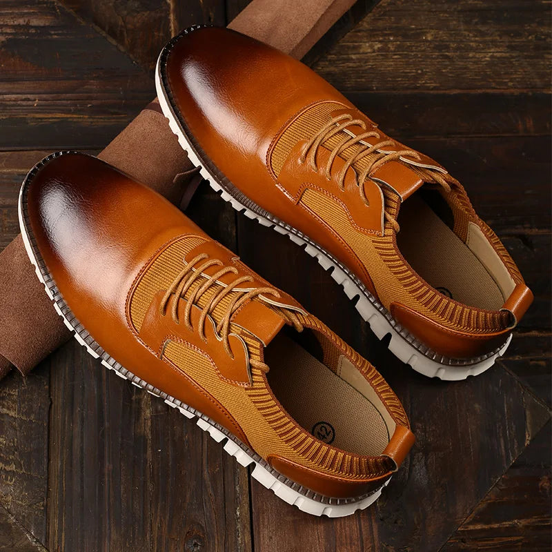 Men's casual lace-up loafers in black leather with cushioned EVA insole