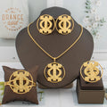 African Gold Clip Earrings, Round Bracelet & Necklace 4PCS Jewelry Set