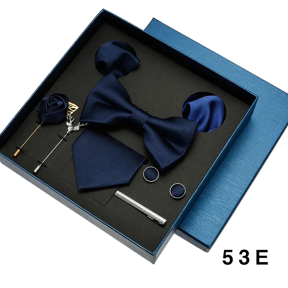 Formal necktie collection with bowtie, pocket square and cufflinks for grooms