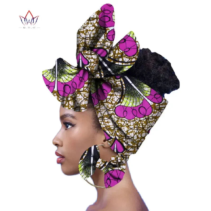 2024 Fashion African Head Scarf And Warrings 2 Pieces Women African Clothing Bazin Rich Headwear Wax Ankara Hairband SP018