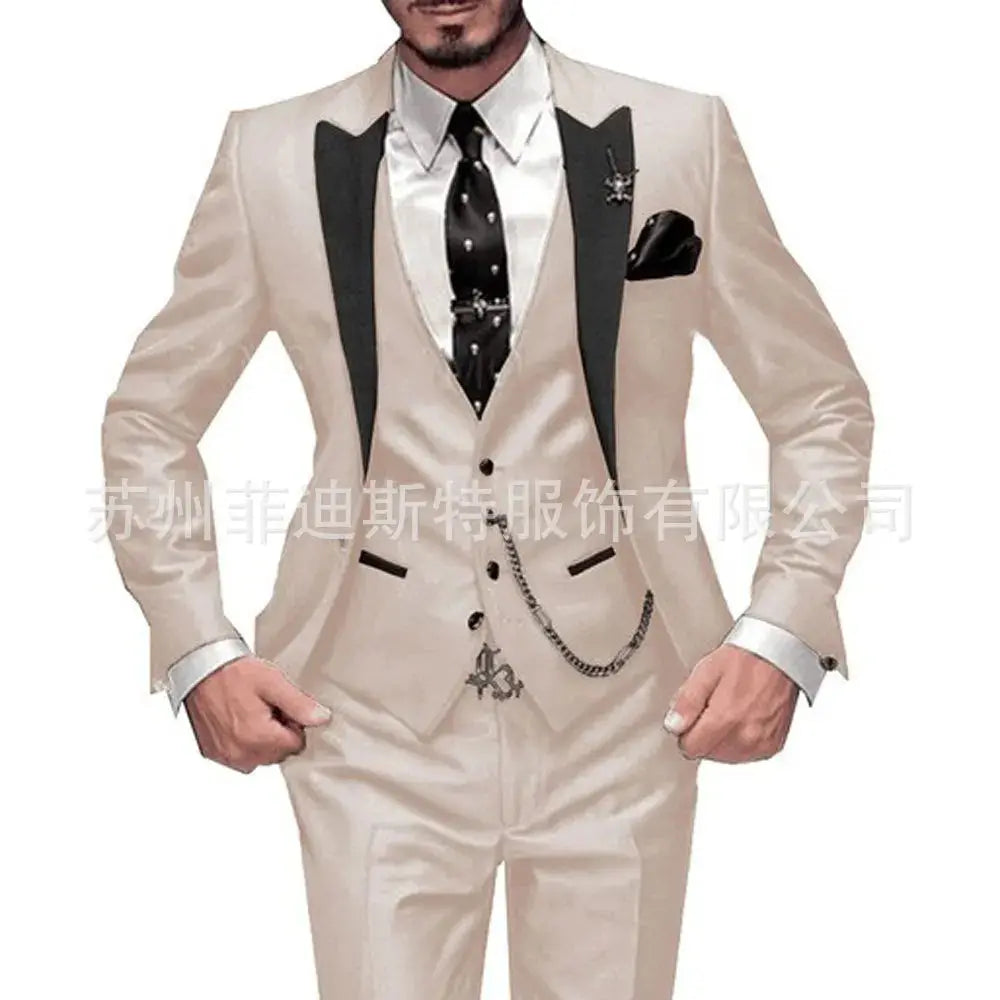 Close-up of the tailored vest, emphasizing the suit's sophisticated design.