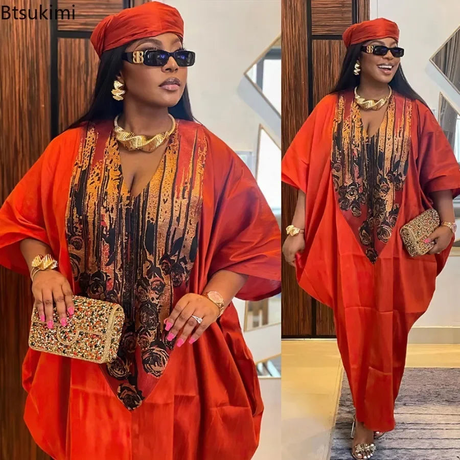 African Ethnic Style Long Dresses for Women 2026 Traditional Printed Patchwork Muslim Abayas Hijab Females Loose Robe Plus Size
