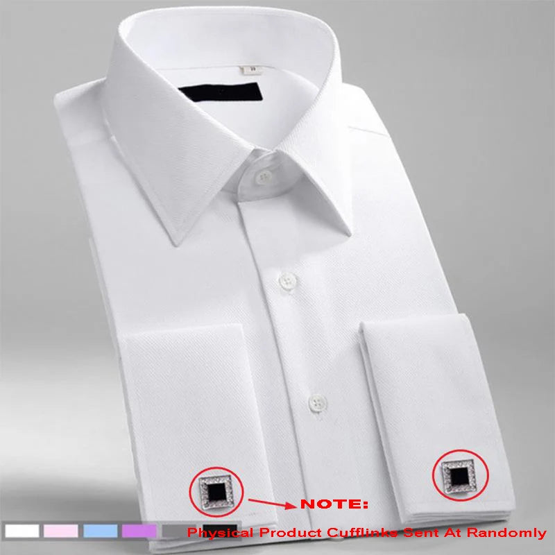 Regal purple formal shirt with French cuffs and silver cufflinks for black-tie events