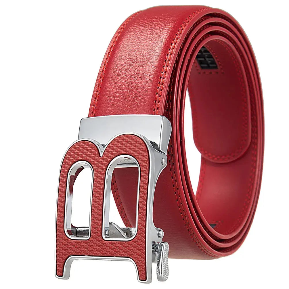 Command the Room leather belt laid flat, showcasing its rich color and durable leather craftsmanship.