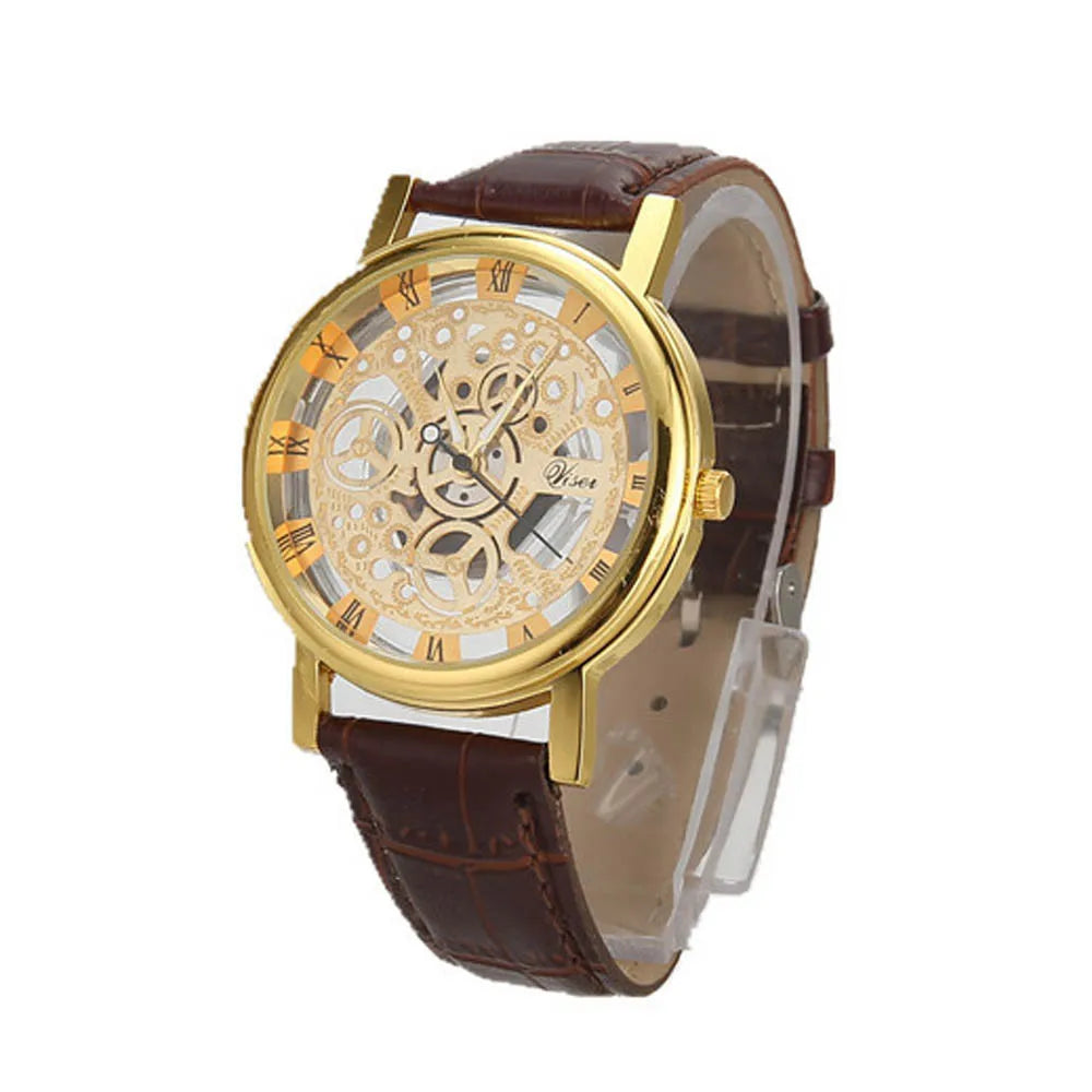 Timepiece Elegance watch with gold accents, perfect for commanding confidence in any room.