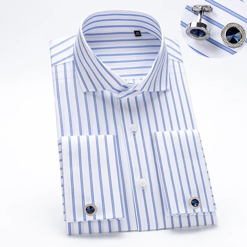 White broadcloth dress shirt torso view showing single-breasted closure and tailored fit