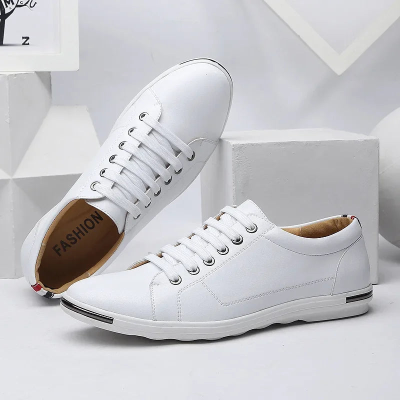 Stride Easy casual leather sneakers for men featuring cushioned insole and durable rubber outsole