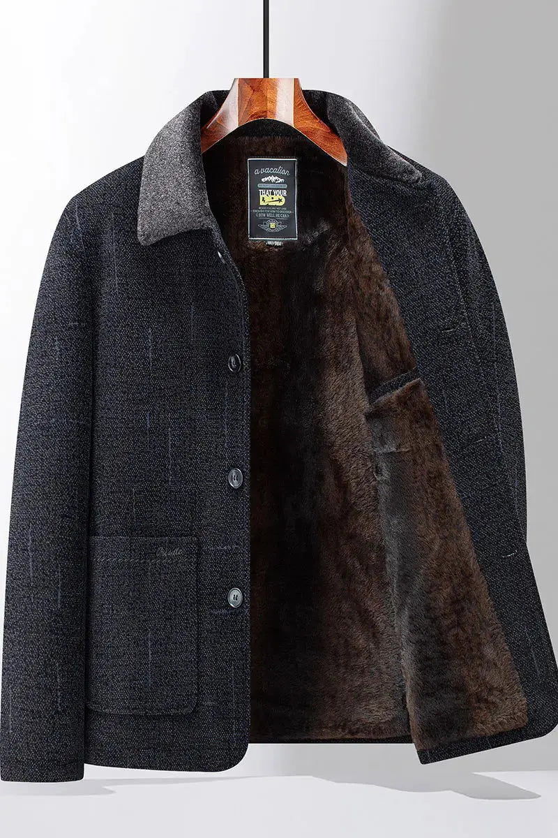 Back view of the tailored men's coat highlighting its streamlined design.