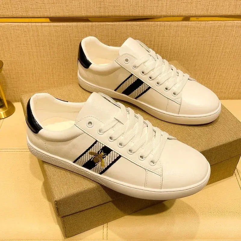 Luxury skate shoes in genuine leather featuring decorative bee embroidery and lightweight balanced sole design
