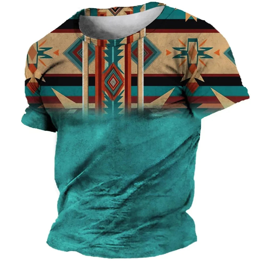 African Print Hip Hop Round Neck Short-Sleeve T-Shirt