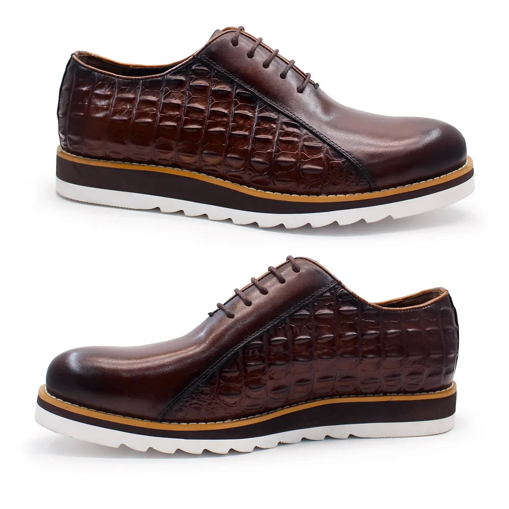 Luxury crocodile-pattern dress oxfords with genuine leather lining and cushioned comfort insole