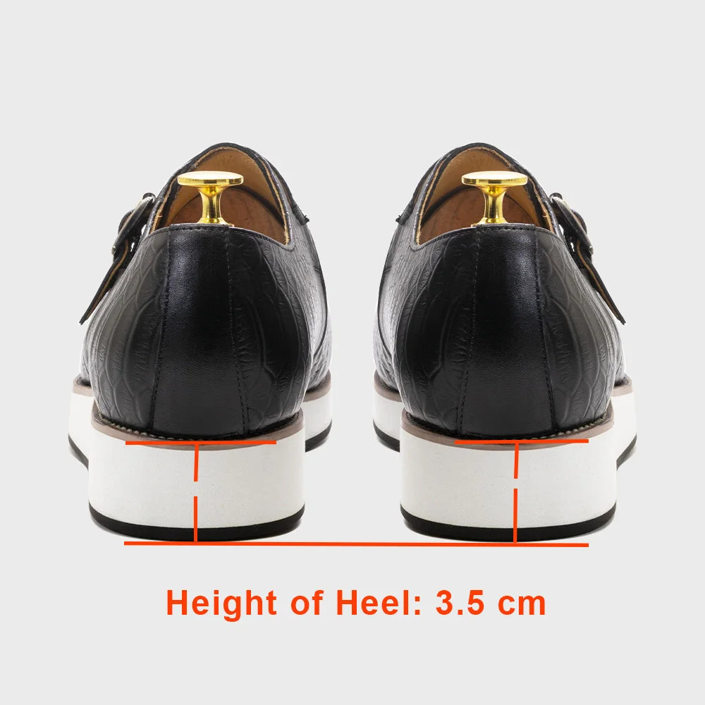 Luxury monk strap shoes in rich brown crocodile leather with 3.5 cm heel for sophisticated style