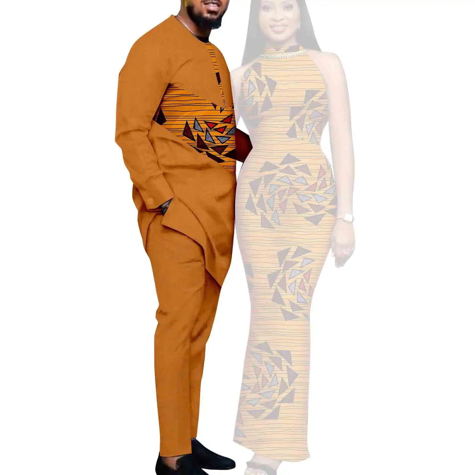 African Print Dresses for Women Couple Matching Clothing for Wedding Men Outfits Dashiki Top and Pants Sets Bazin Riche Y23C030