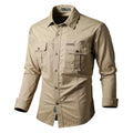 Refined Cotton Commander Shirt in navy blue with sharp turn-down collar and single-breasted closure.