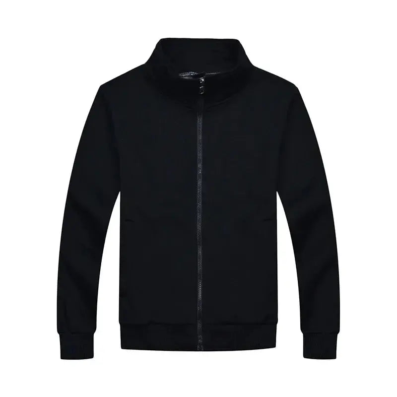 Sleek black zip-up jacket made of durable nylon and polyester blend for stylish comfort.