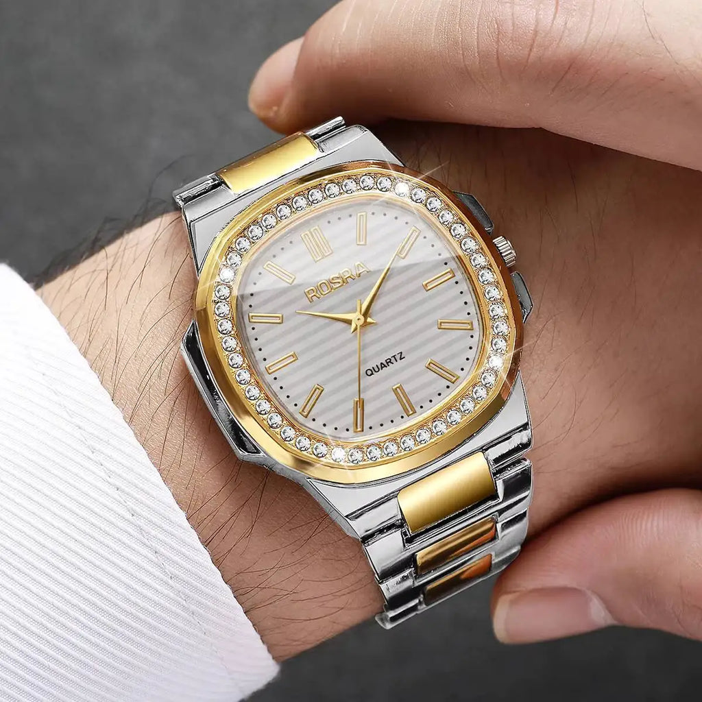 Stylish Men's Quartz Watch featuring a sleek steel band and safety clasp.