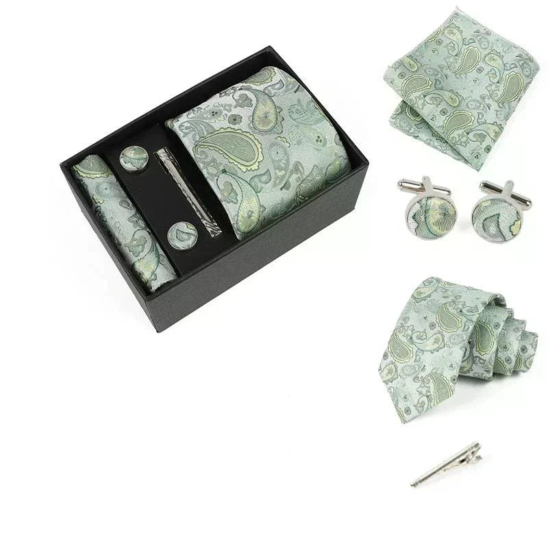 Complete silk tie set in navy, perfect for boardroom confidence.