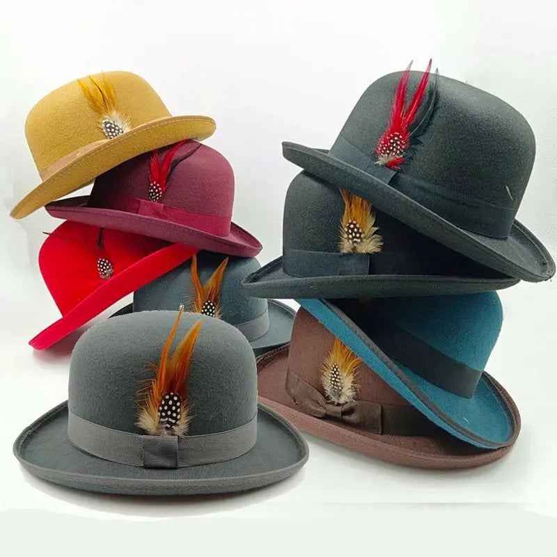 Feather-Touched Fedora in classic black with a rolled brim and feather detail.