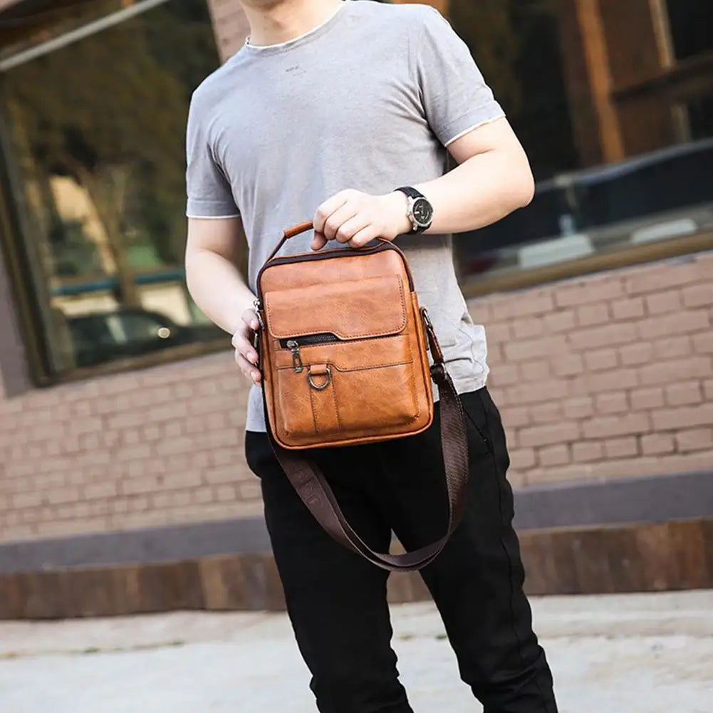 Vintage brown PU leather bag showing durable construction and sophisticated design