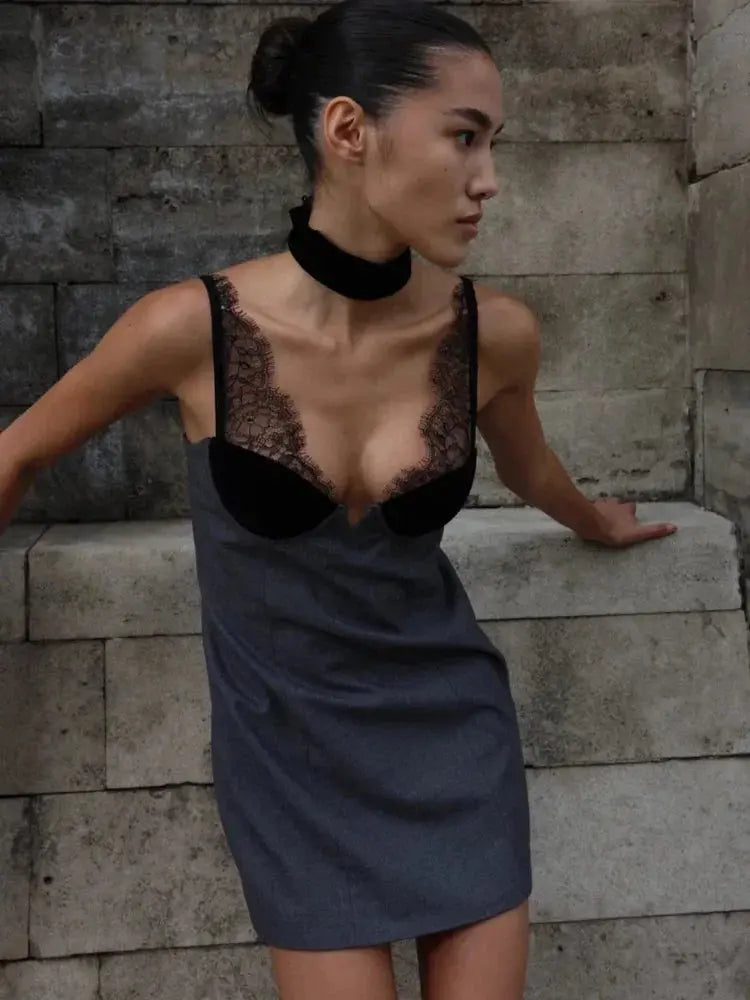Elegant high waist silhouette of the Velvet Twilight dress on display.