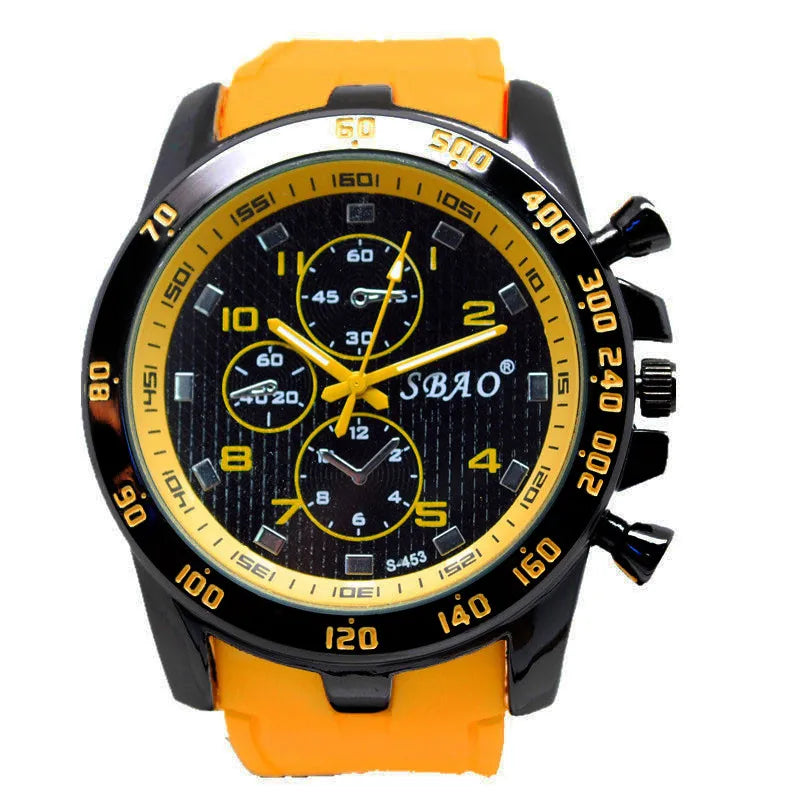Rugged military style watch featuring water resistance up to 50 meters and precise quartz movement.