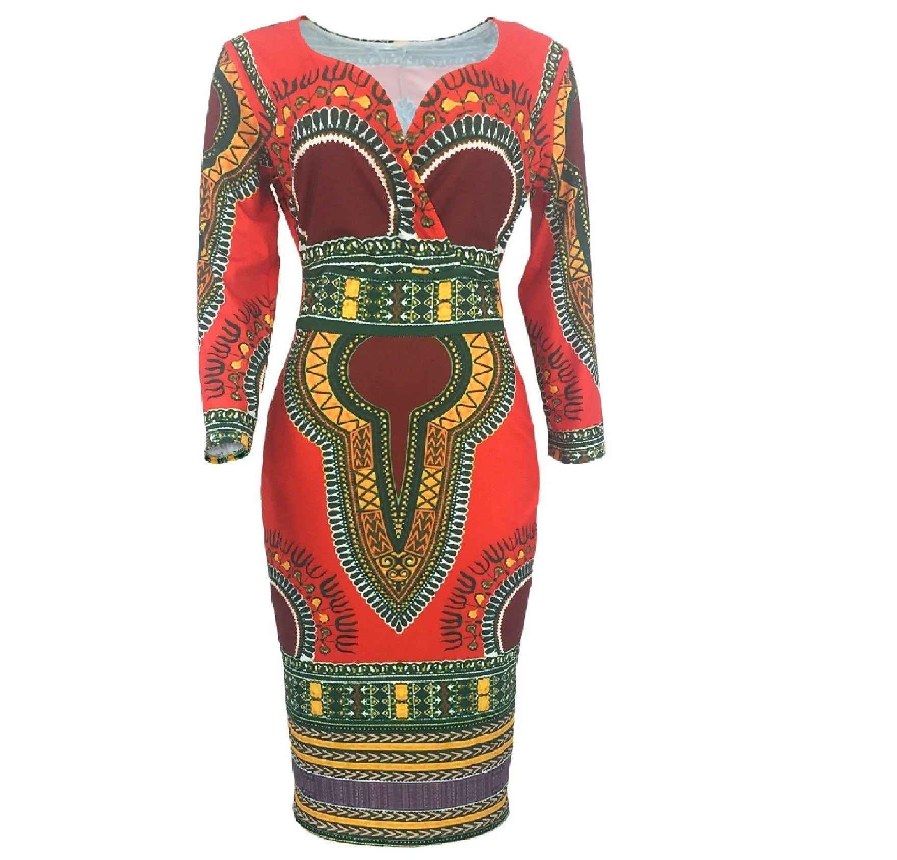 African Women's Ethnic Print V-Neck A-Line Hip Skirt