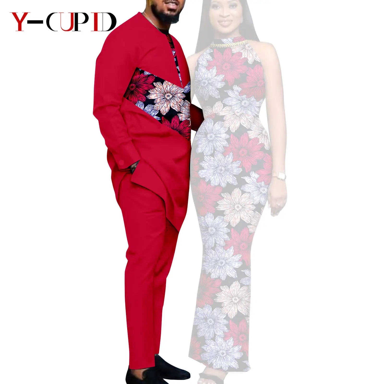 African Print Dresses for Women Couple Matching Clothing for Wedding Men Outfits Dashiki Top and Pants Sets Bazin Riche Y23C030