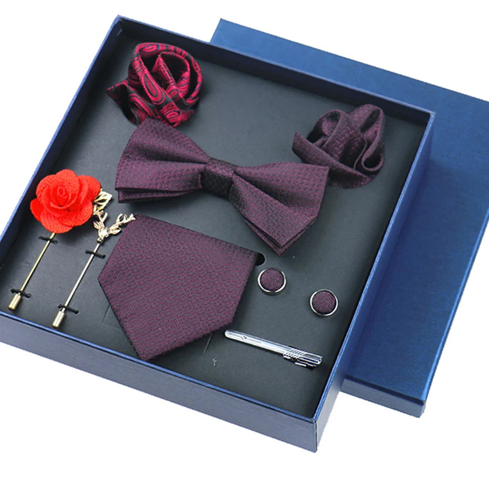Complete formal wear set with blue floral pattern and cufflinks