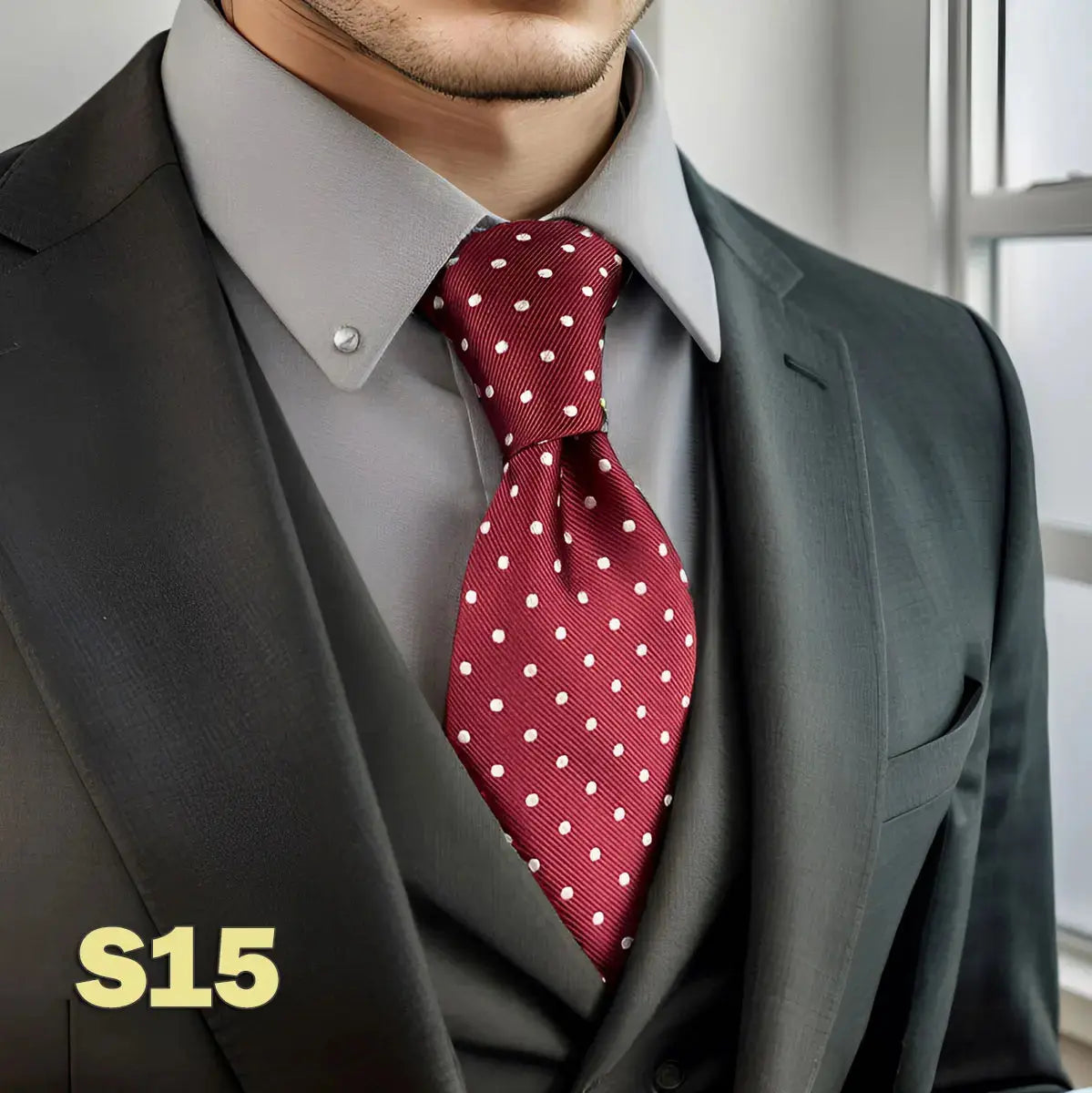 Rich burgundy tie featuring intricate designs, ideal for weddings.