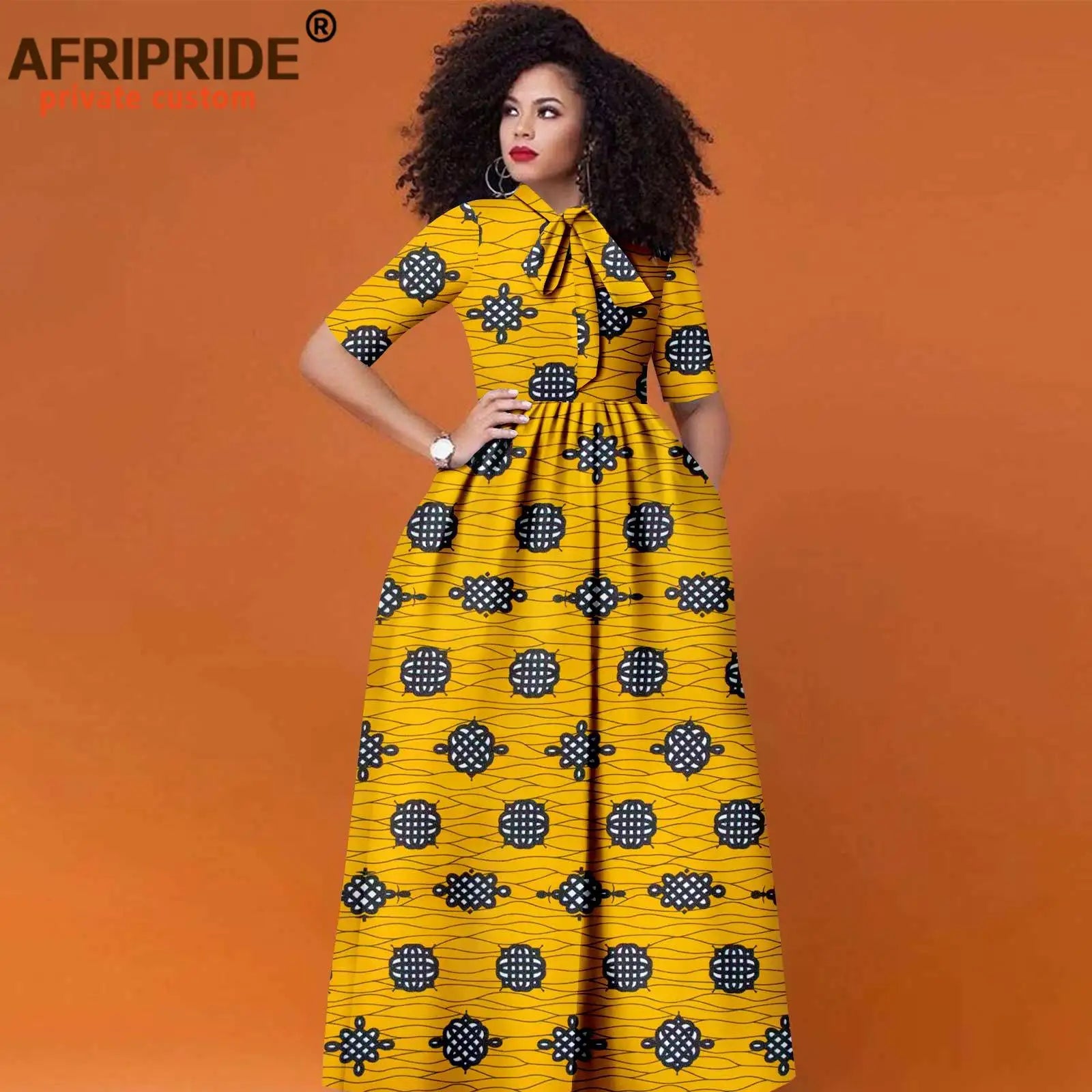 African Women's Ankara Half Sleeve High Waist Maxi Dress
