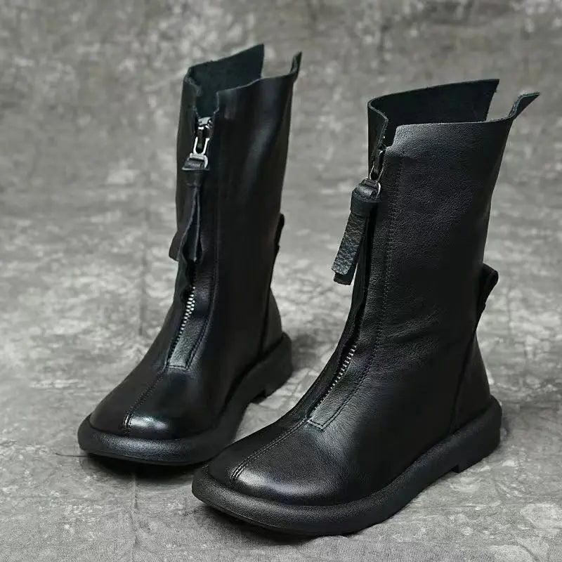Winter's Embrace plush-lined leather mid-calf boots in brown with side zipper