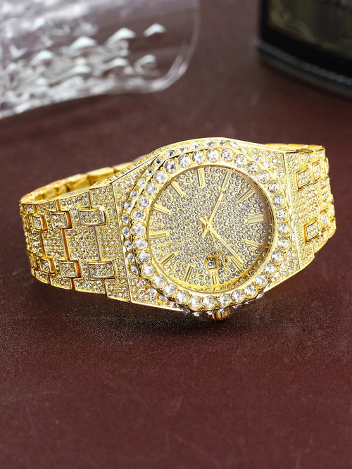 Close-up of the Denvosi watch showcasing its scratch-resistant Hardlex window and elegant design.