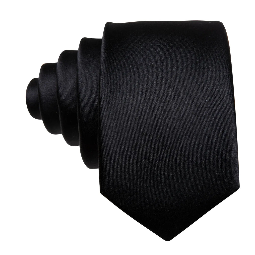 Premium silk black tie with matching handkerchief and cufflinks