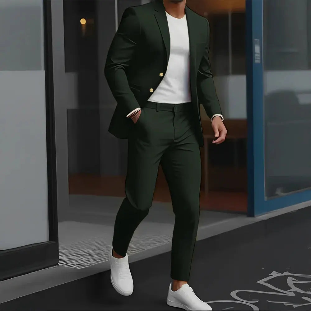 Full view of luxe wool suit, perfect for weddings and formal gatherings.