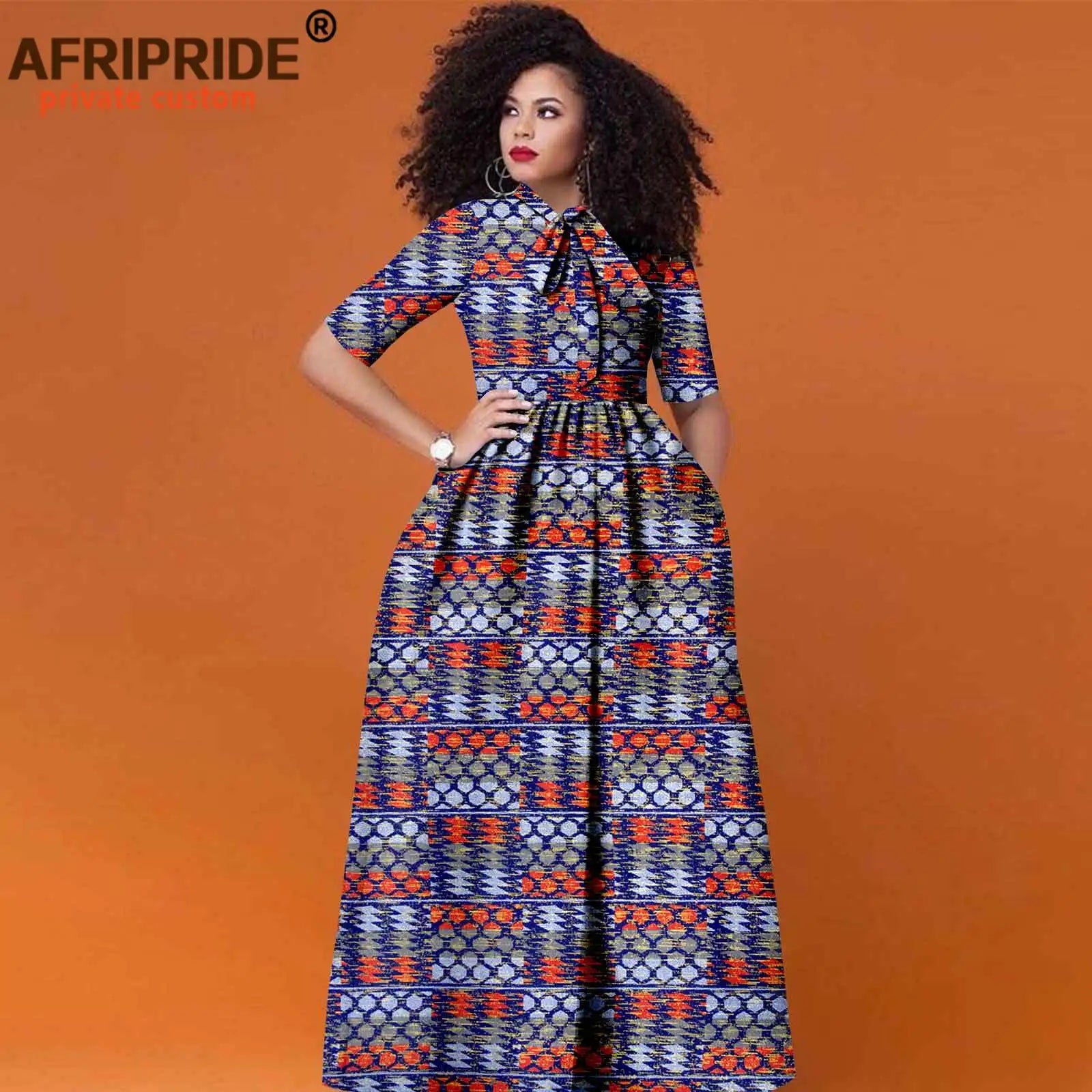 African Women's Ankara Half Sleeve High Waist Maxi Dress