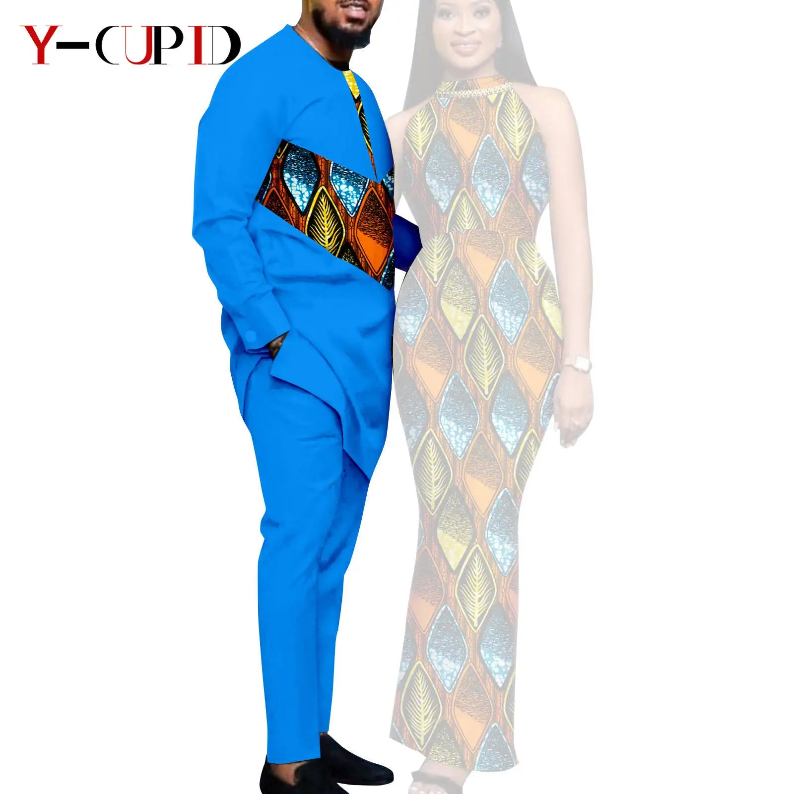 African Print Dresses for Women Couple Matching Clothing for Wedding Men Outfits Dashiki Top and Pants Sets Bazin Riche Y23C030