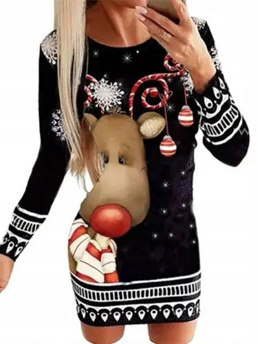 Close-up of the neckline and sleeve details of the Winter Whimsy Mini Dress.