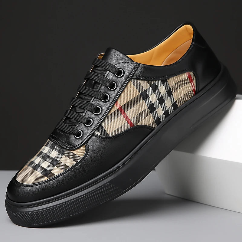 Casual black skate shoes with height-enhancing platform and premium rubber outsole for traction