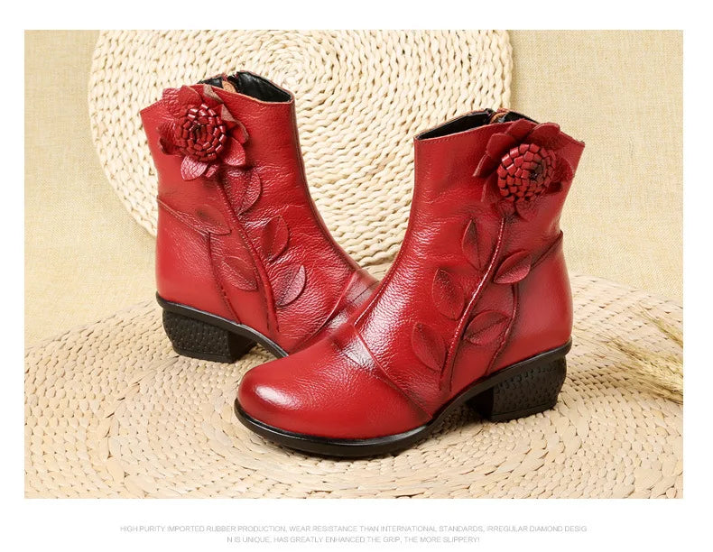 Mid-calf boots with vintage bloom design, easy zip closure, and all-day comfort