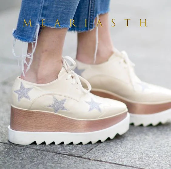 Leather platform sneakers with hidden wedge heel for height and comfort