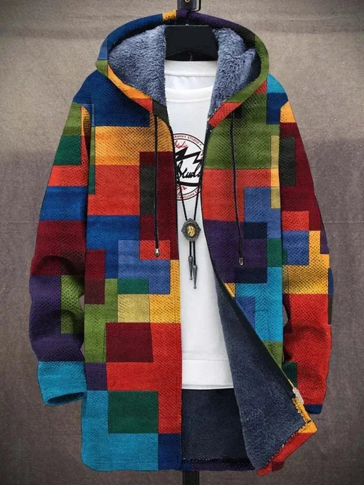 Gradient color transition on the winter coat, emphasizing its unique style.