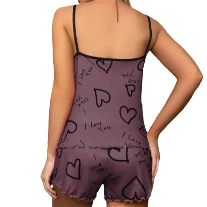 Back view of the Whisper-Soft Heart Pajamas Set highlighting the chic design and comfortable fit.
