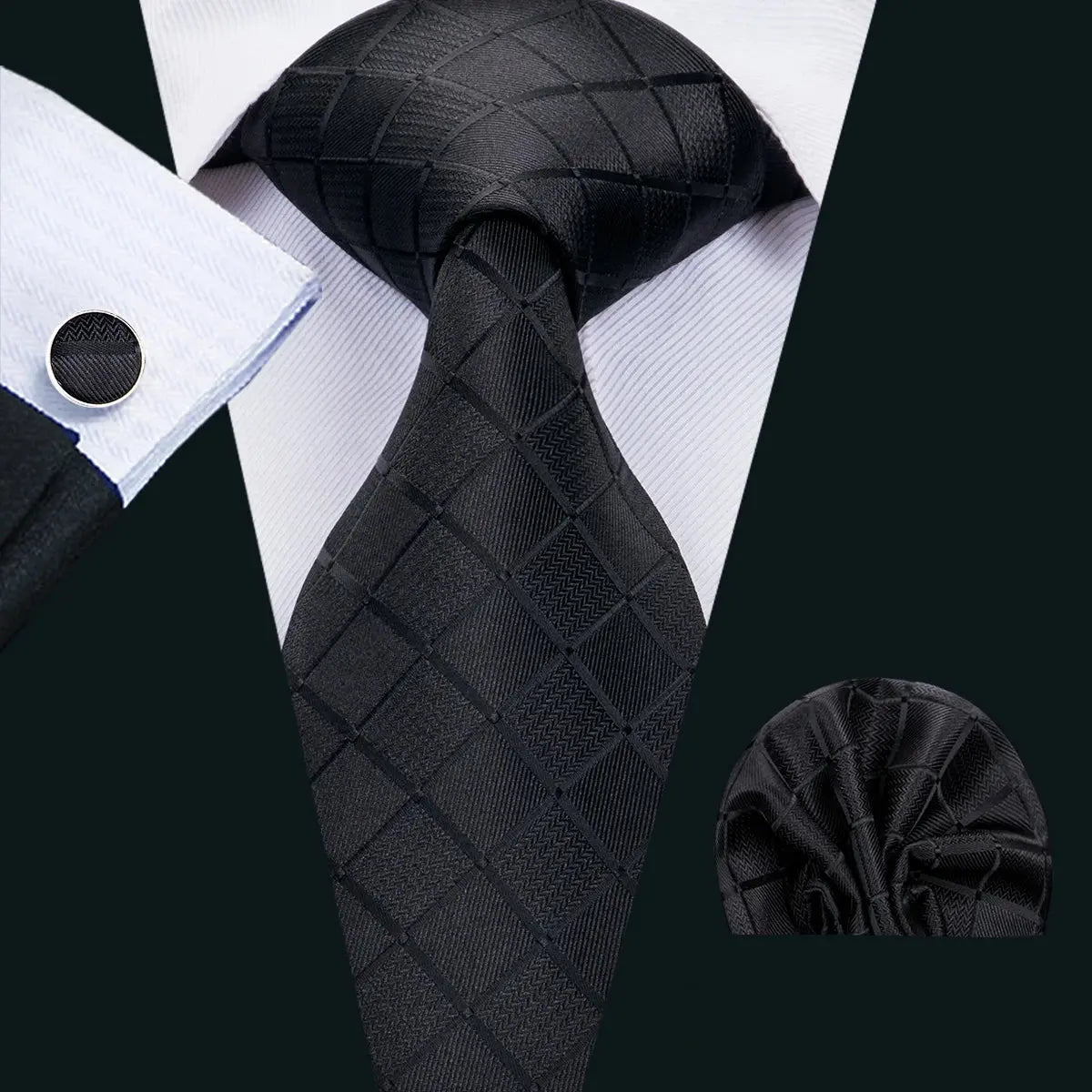 Timeless black silk tie set for a confident business look