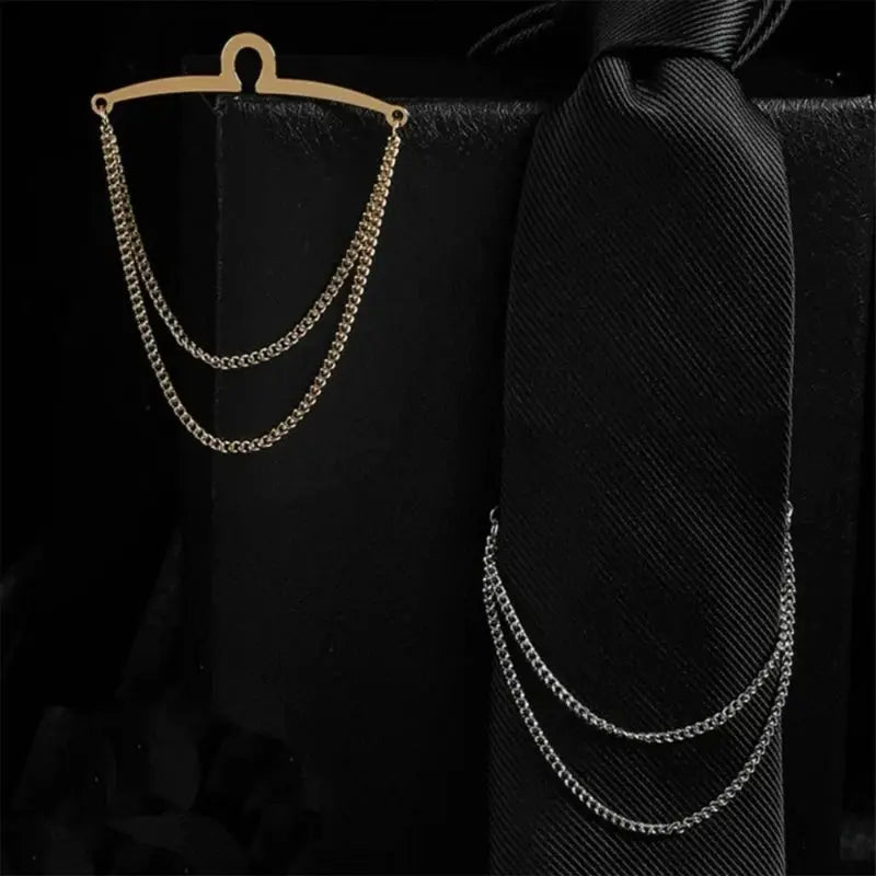 Premium gold tie chain keeping business tie perfectly straight on formal suit